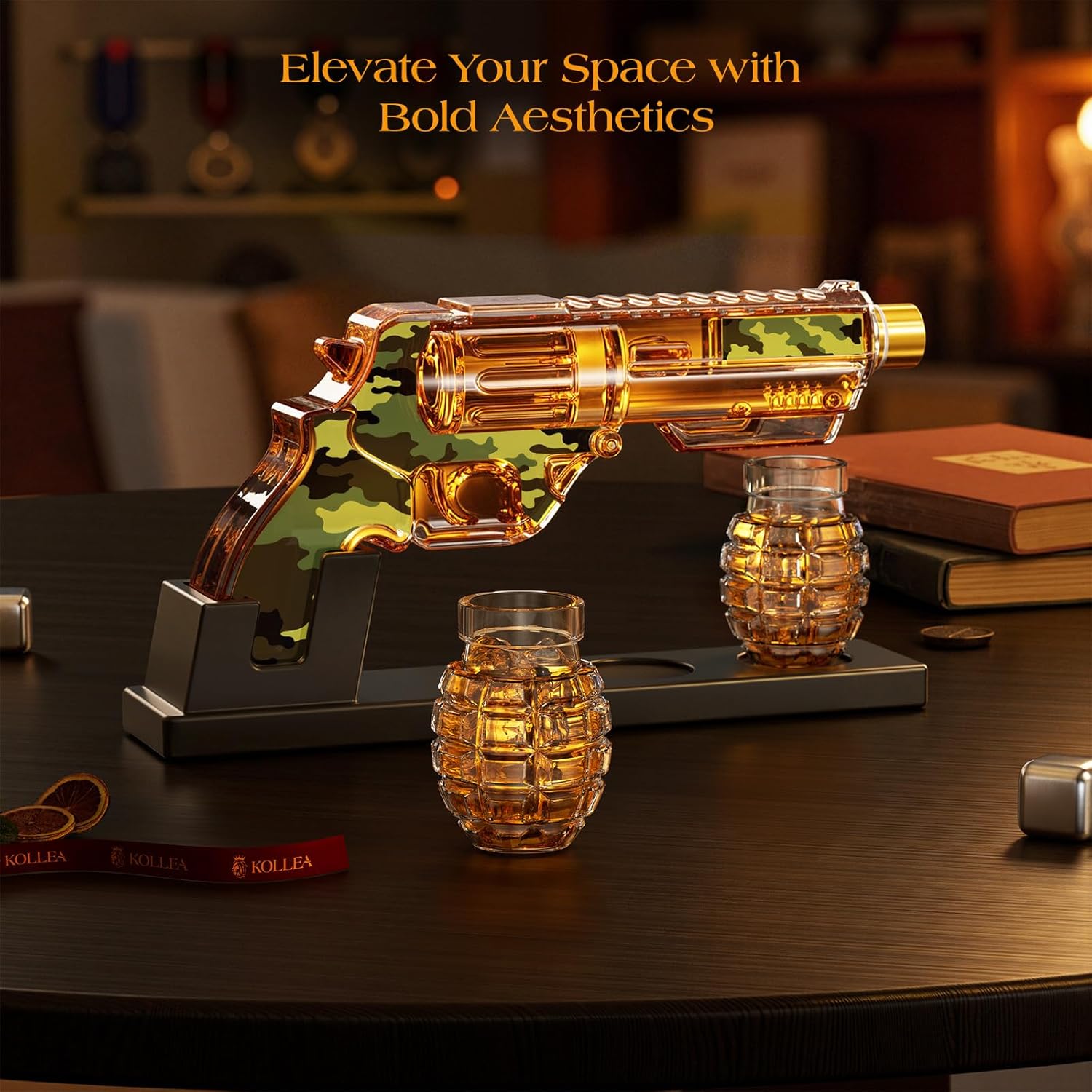 Kollea Camouflage Whiskey Decanter Sets with Grenade Shot Glasses